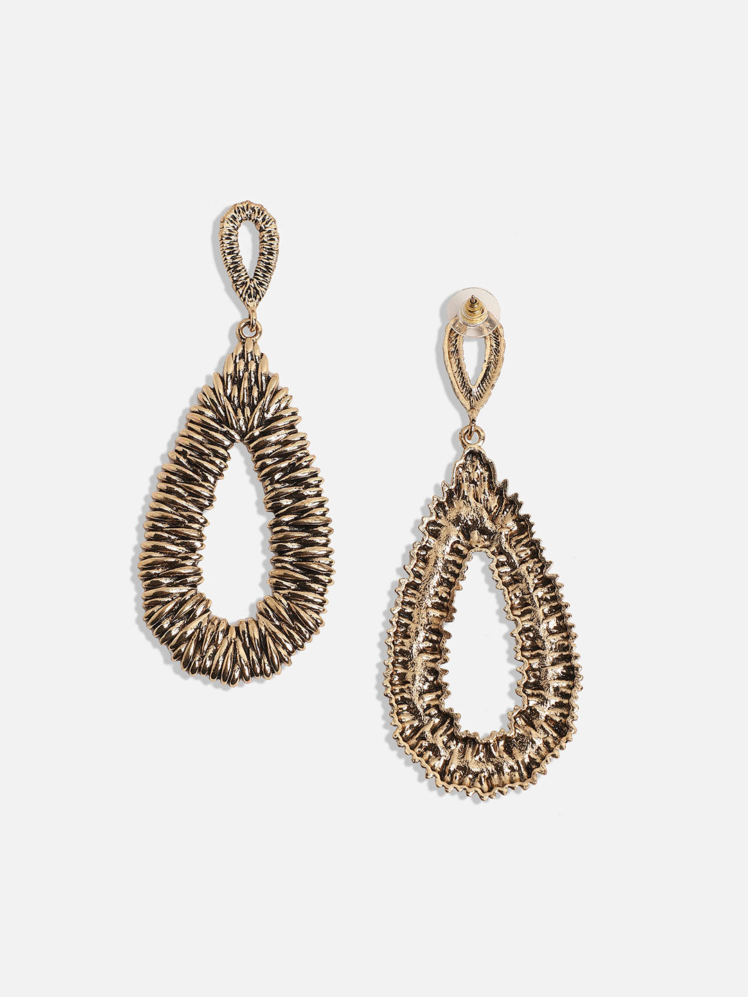 Women Teardrop Metallic Ribbed Drop Earringss