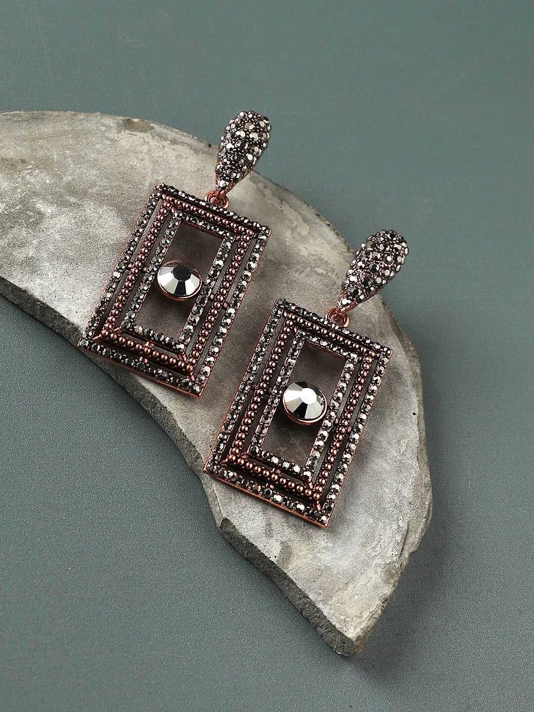 Women Square Crystal Eye Drop Earrings