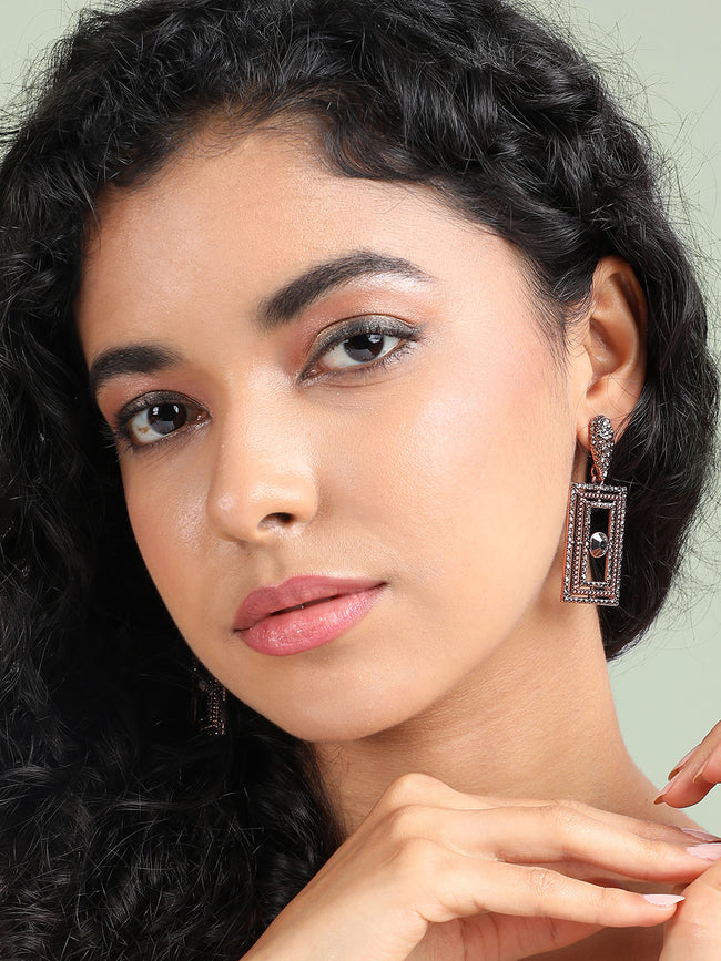 Women Square Crystal Eye Drop Earrings