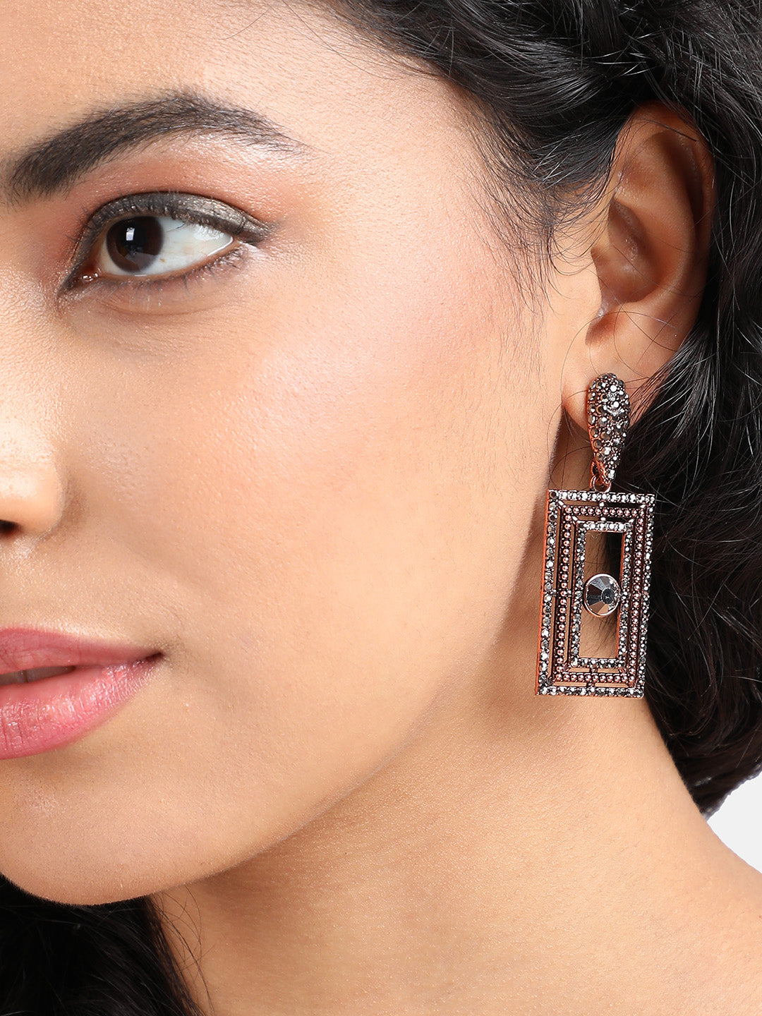 Women Square Crystal Eye Drop Earrings