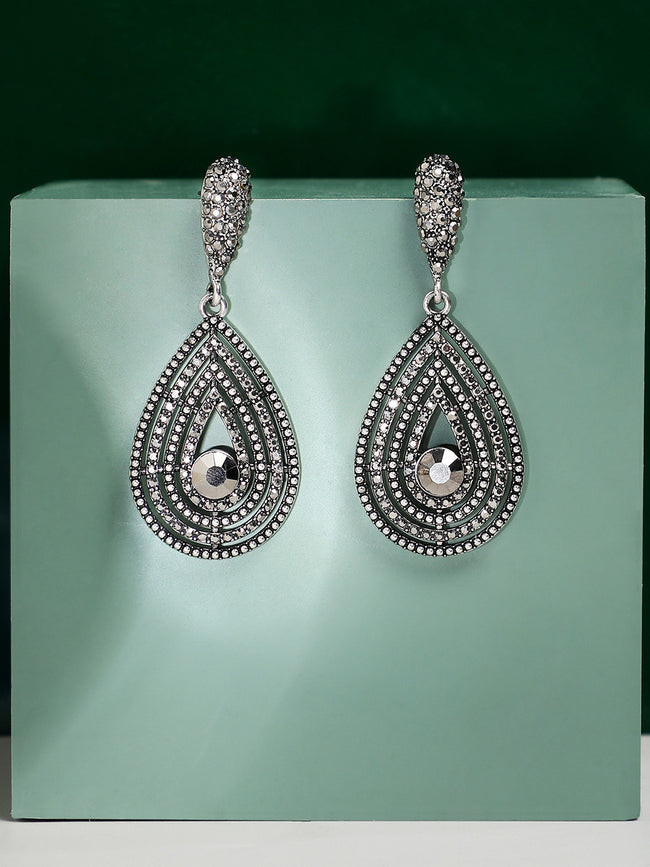 Women Crystal Lined Teardrop Drop Earrings
