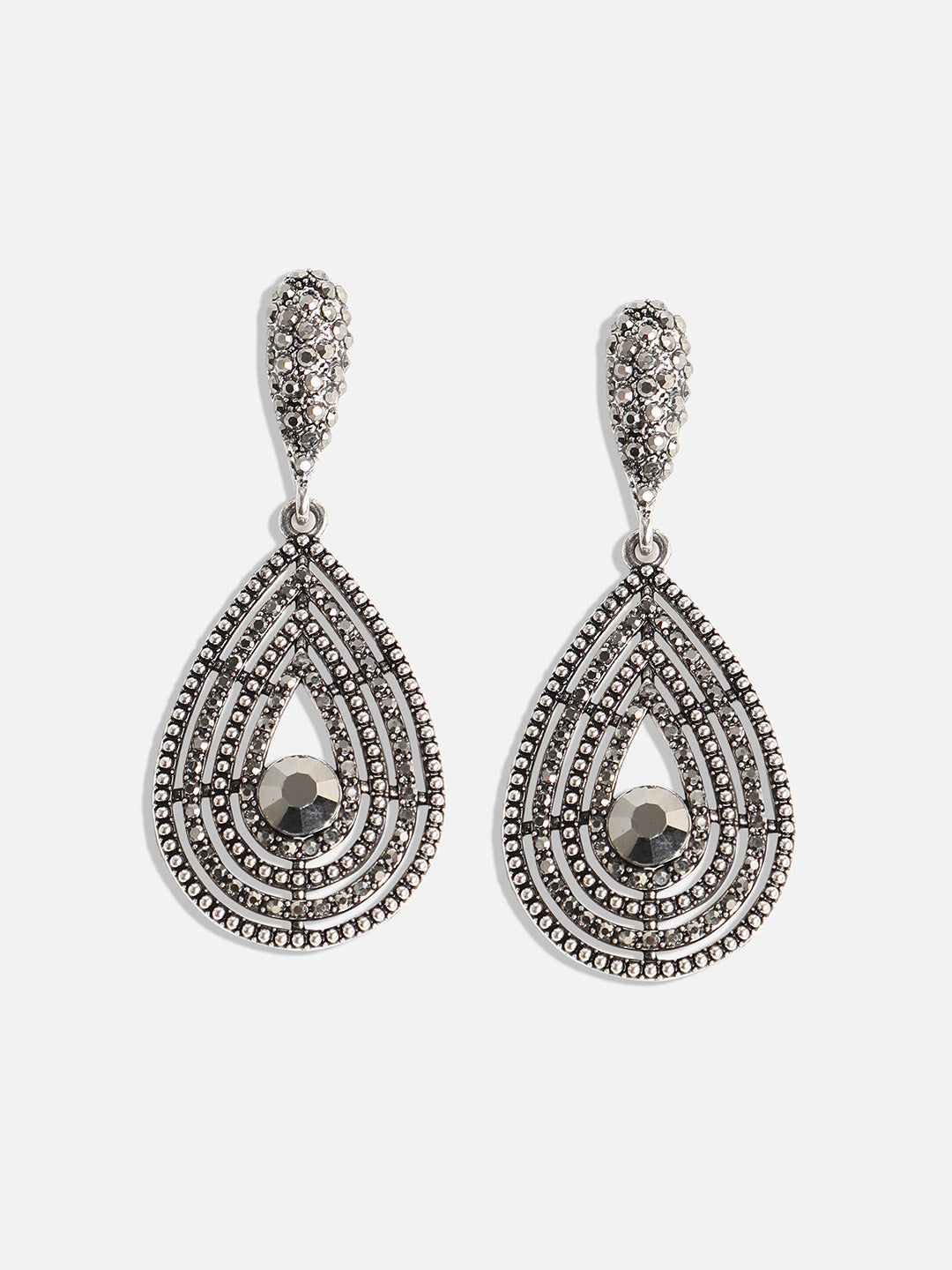 Women Crystal Lined Teardrop Drop Earrings