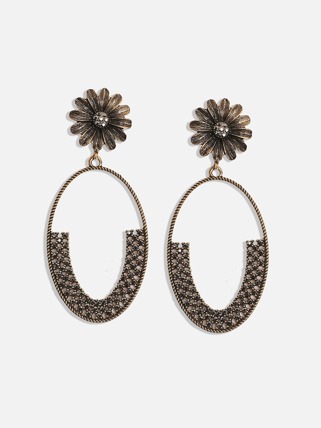 Women Crystal Oval Daisy Drop Earrings