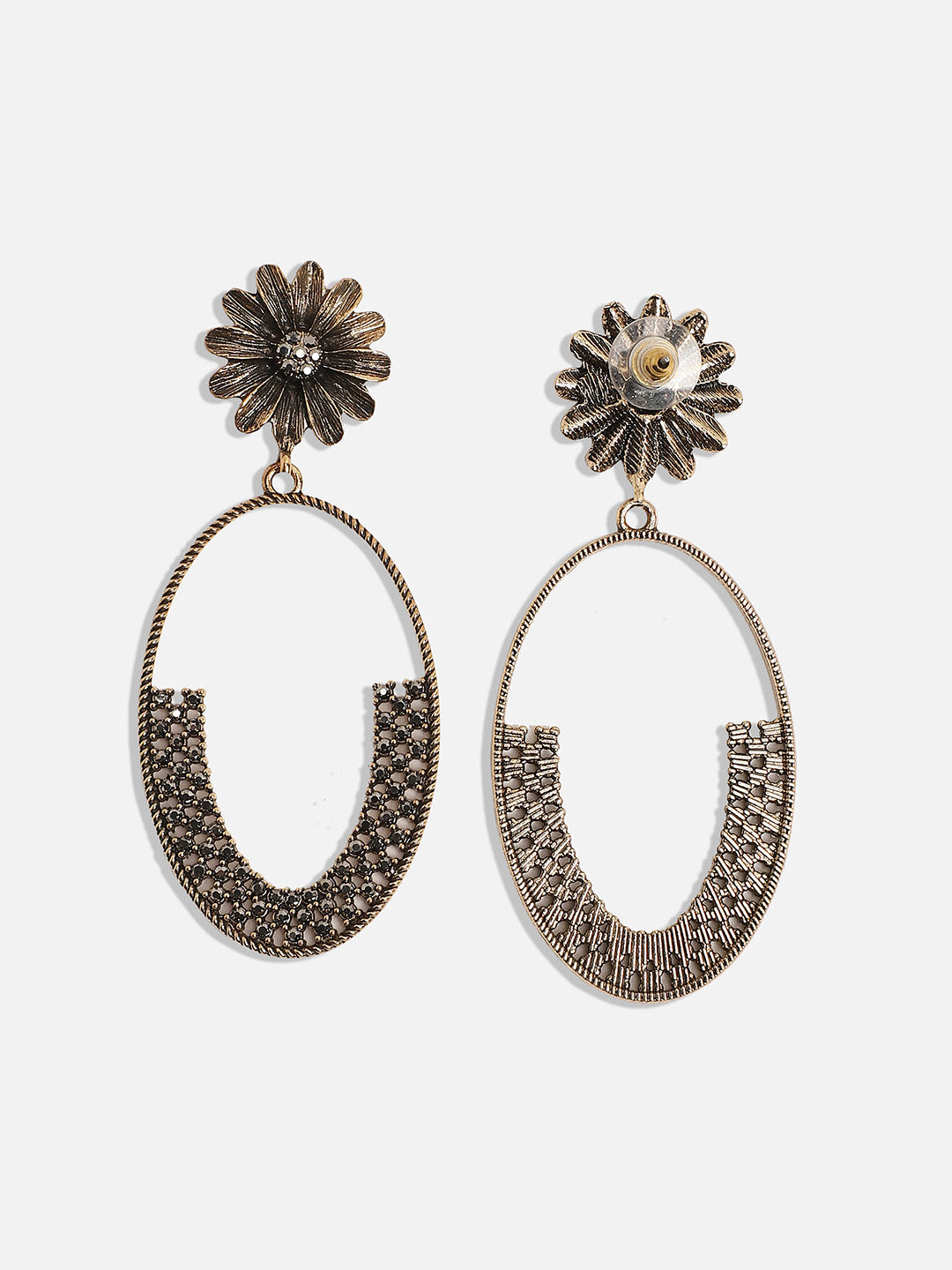 Women Crystal Oval Daisy Drop Earrings