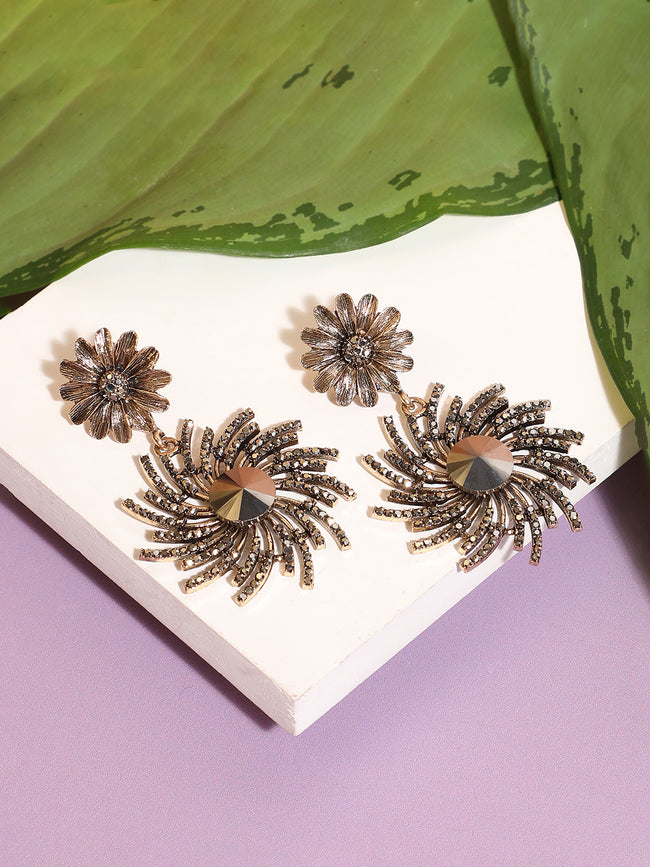 Women Crystal Daisy Swirl Drop Earringss
