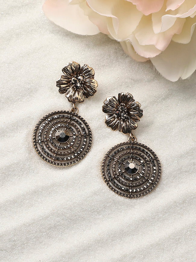 Women Crystal Lined Flora Drop Earrings
