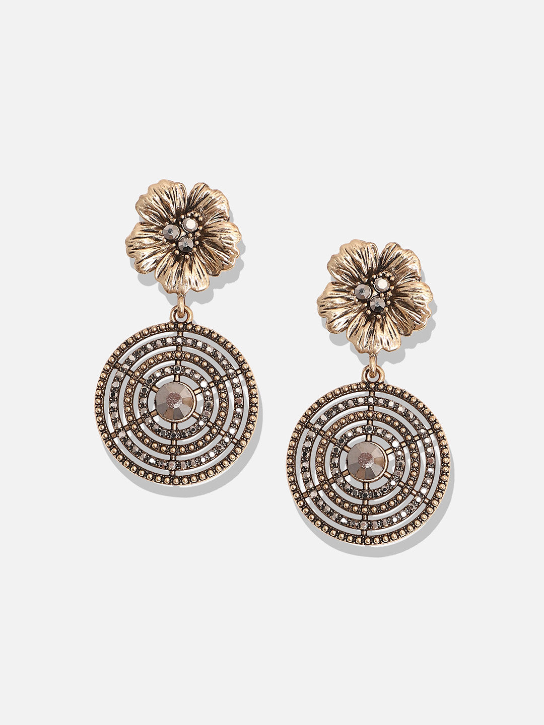 Women Crystal Lined Flora Drop Earrings