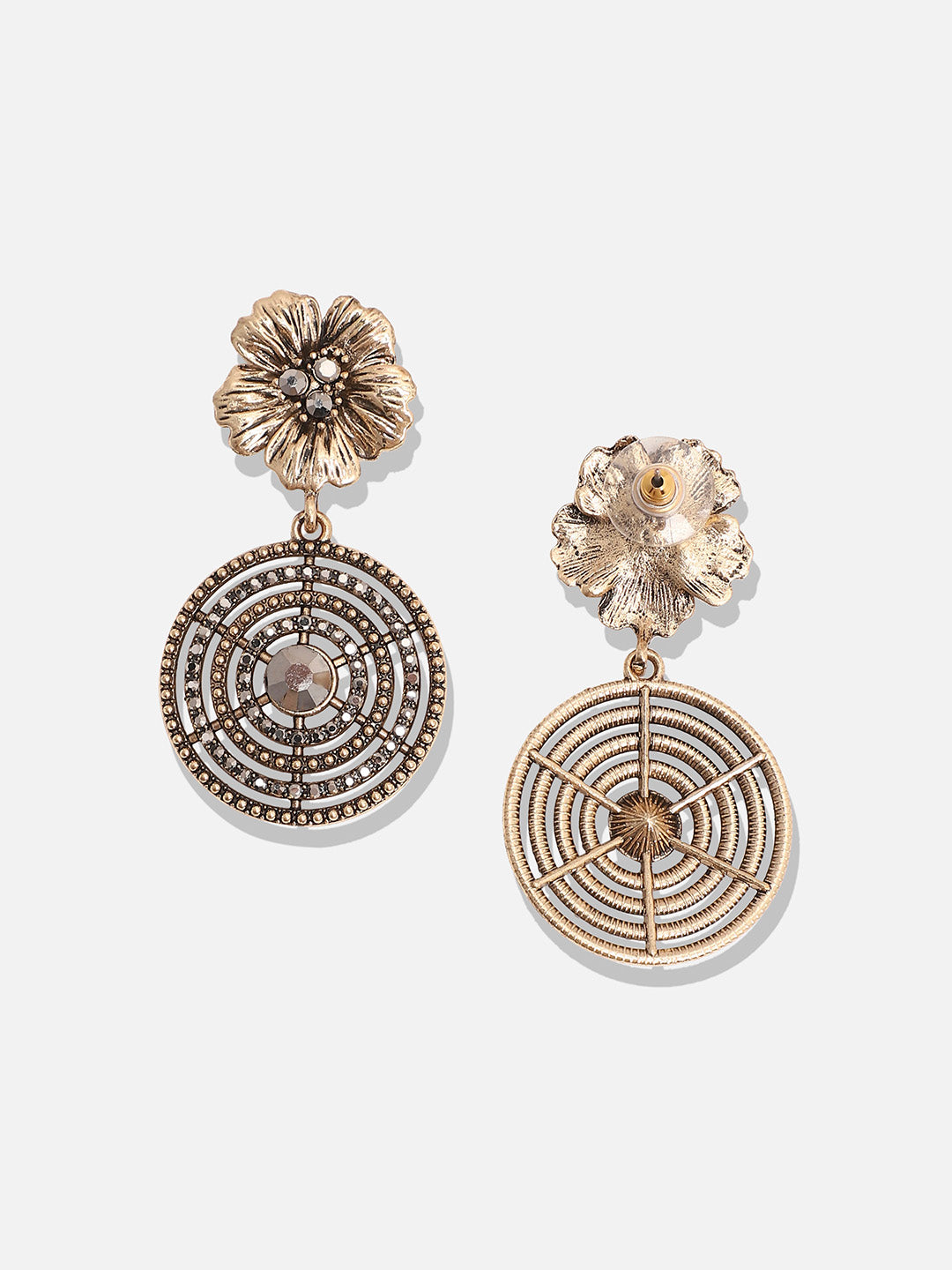 Women Crystal Lined Flora Drop Earrings