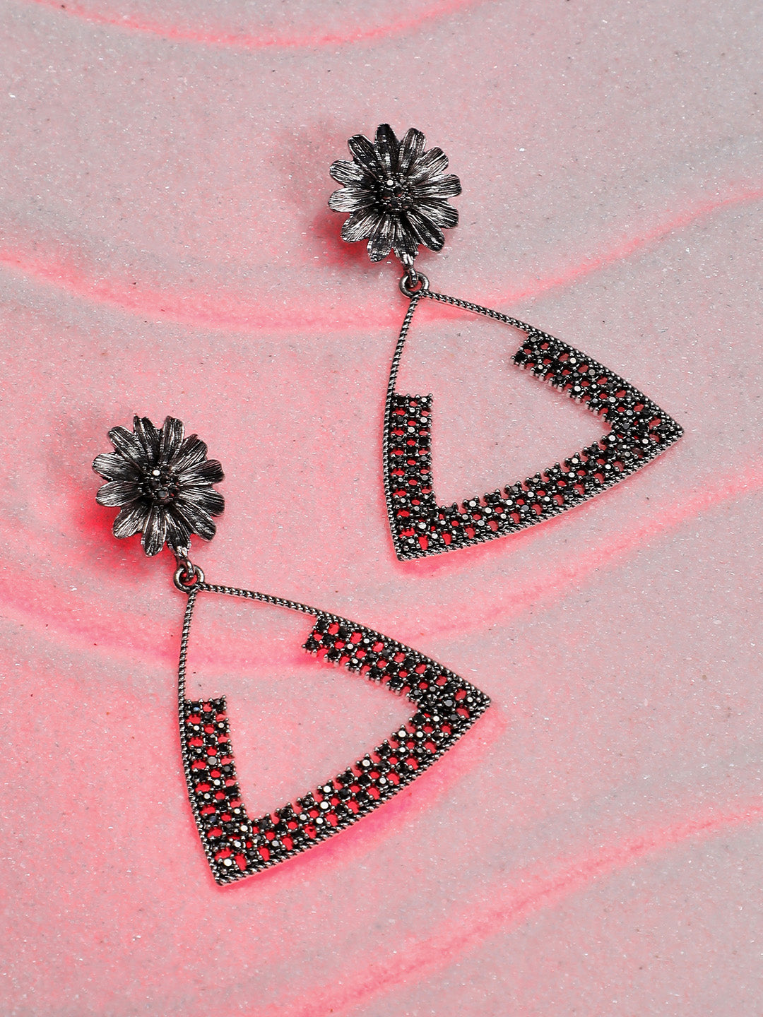 Women Crystal Triangle Daisy Drop Earrings