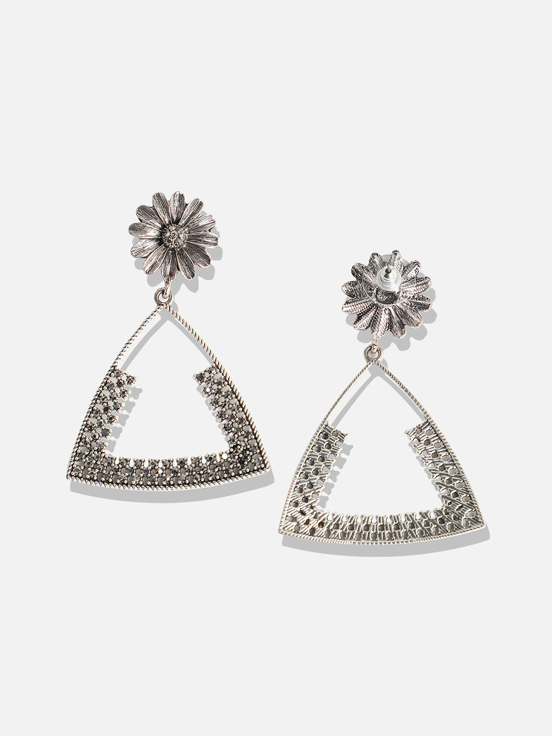 Women Crystal Triangle Daisy Drop Earrings