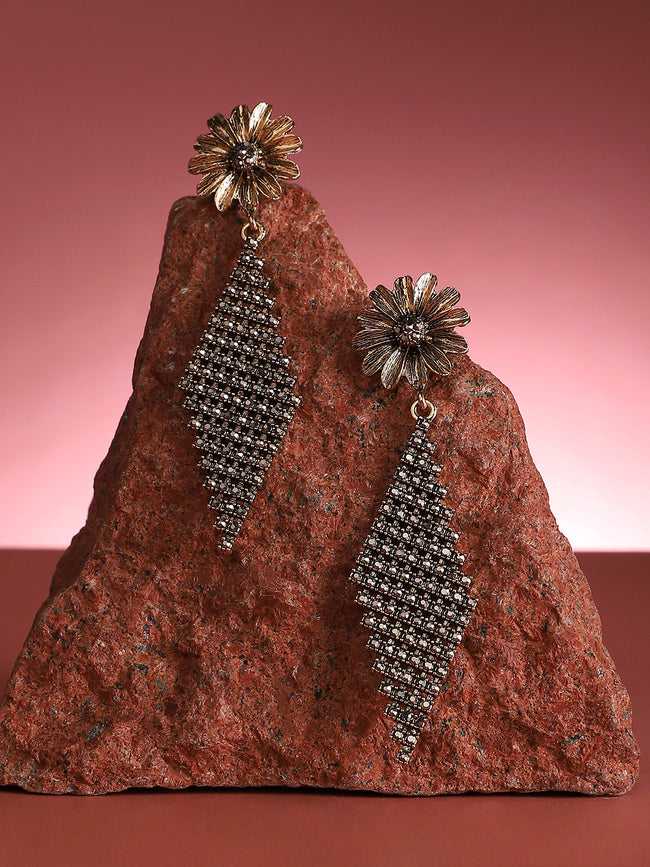 Women Intricate Rhombus Daisy Drop Earrings