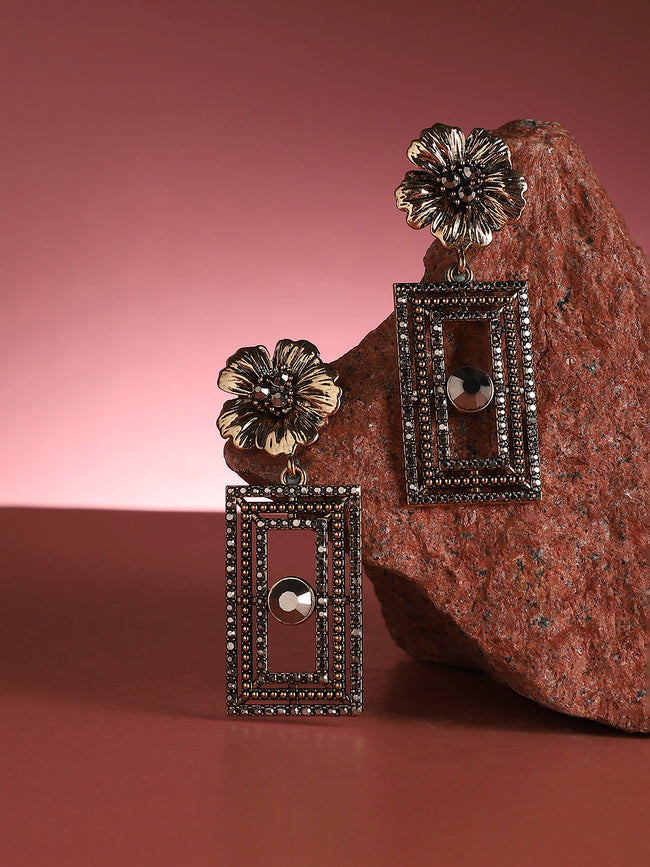 Women Square Eye Flora Drop Earrings