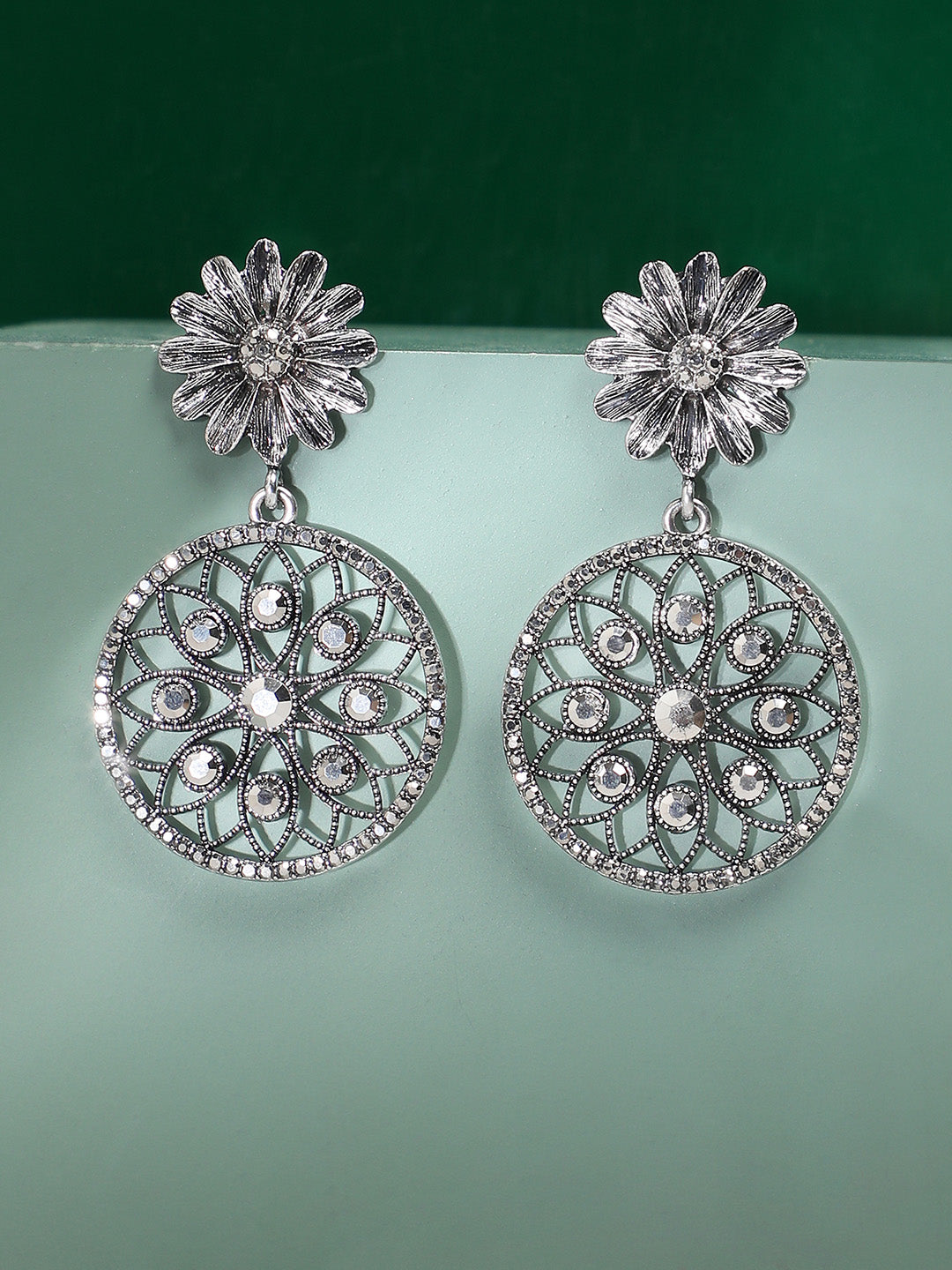 Women Intricate Daisy Circular Drop Earrings