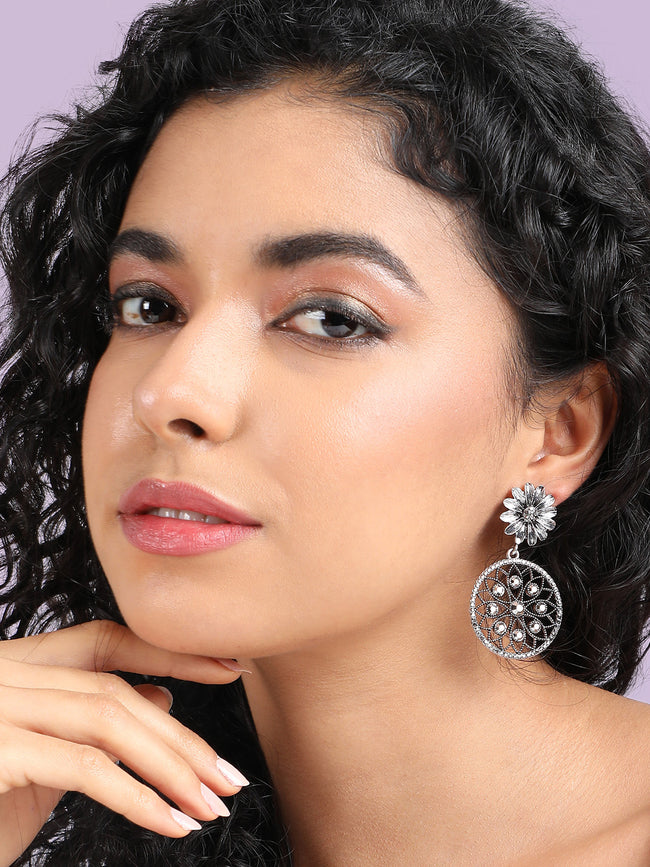 Women Intricate Daisy Circular Drop Earrings