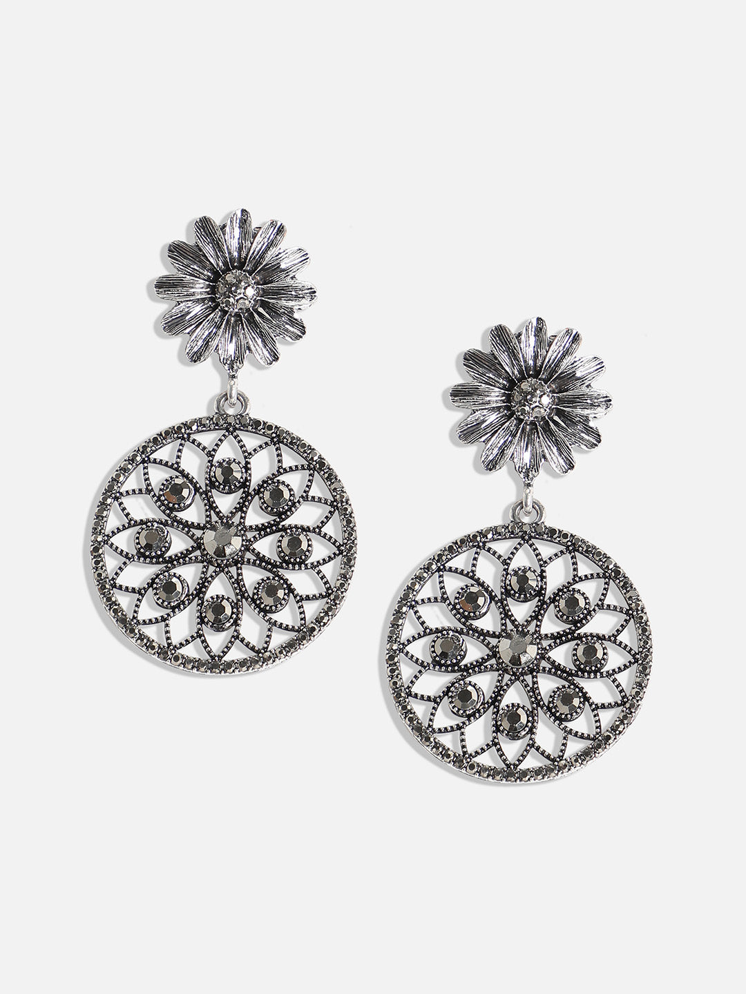 Women Intricate Daisy Circular Drop Earrings