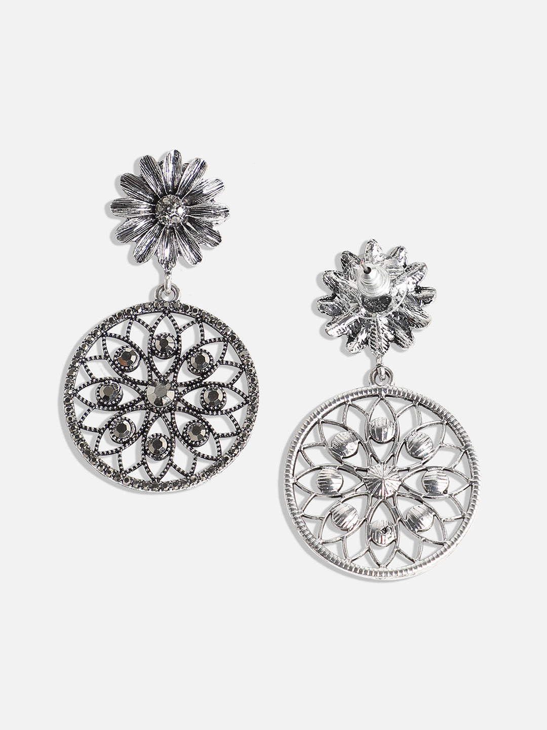 Women Intricate Daisy Circular Drop Earrings
