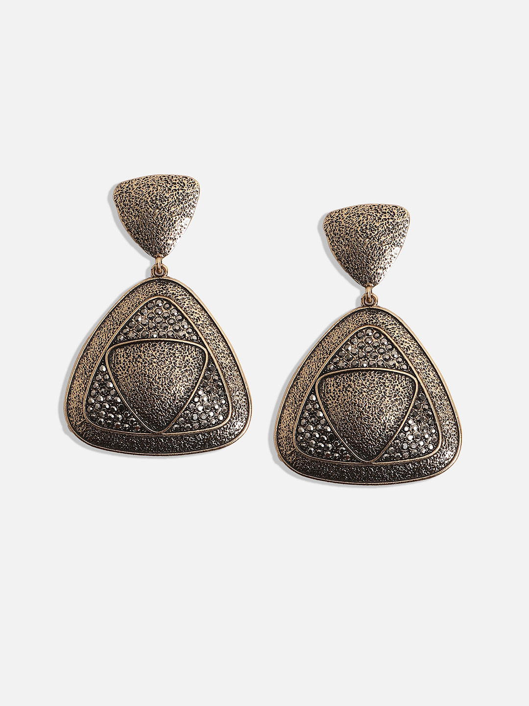 Women Contrast Dented Triangle Drop Earringss