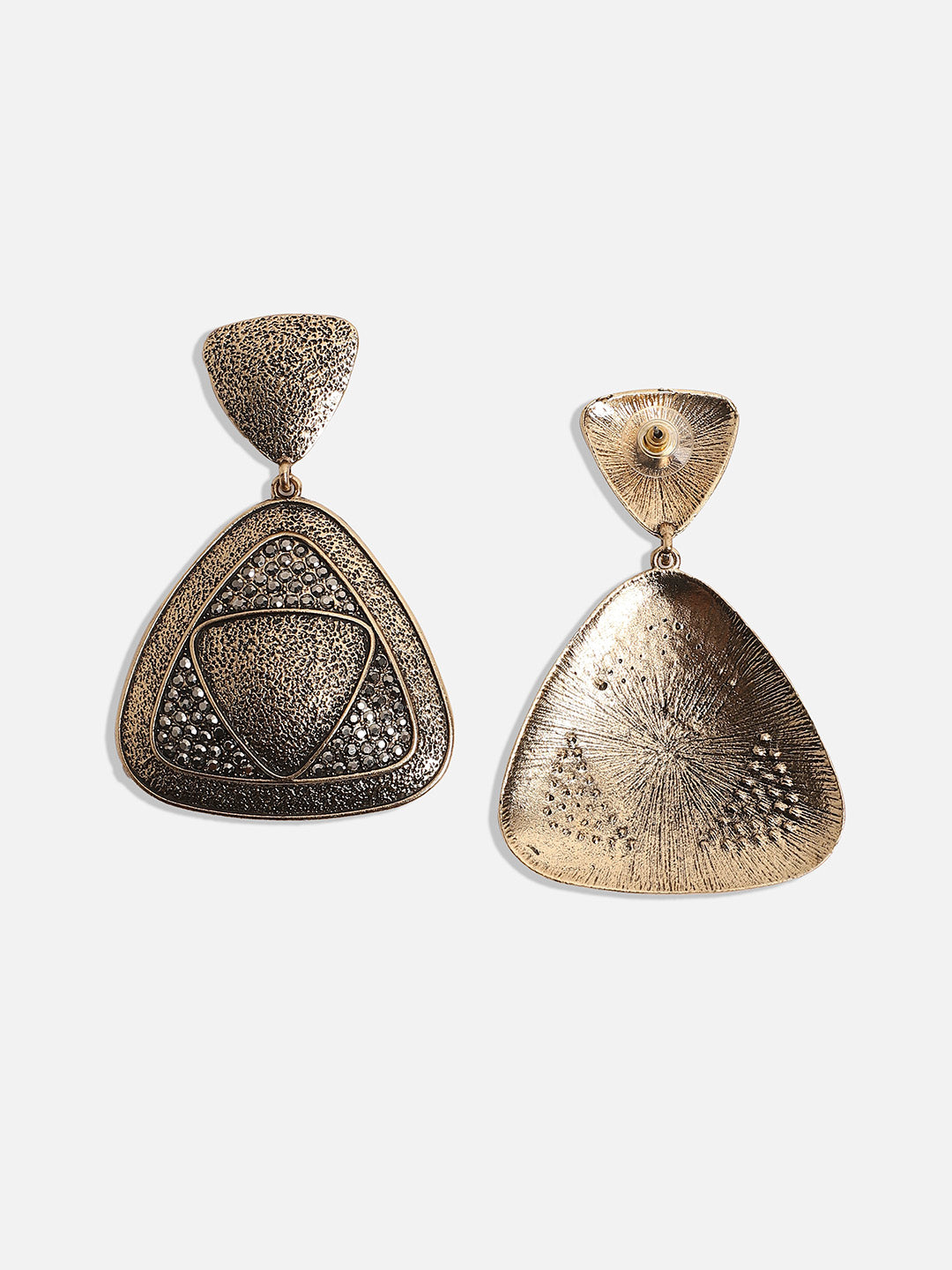 Women Contrast Dented Triangle Drop Earringss