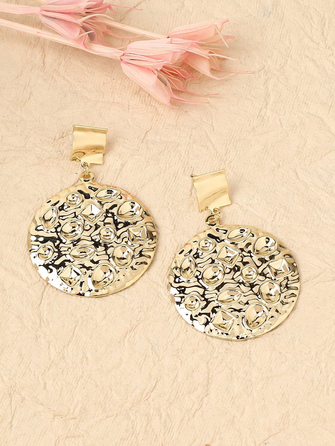 Women Dented Circular Drop Earrings