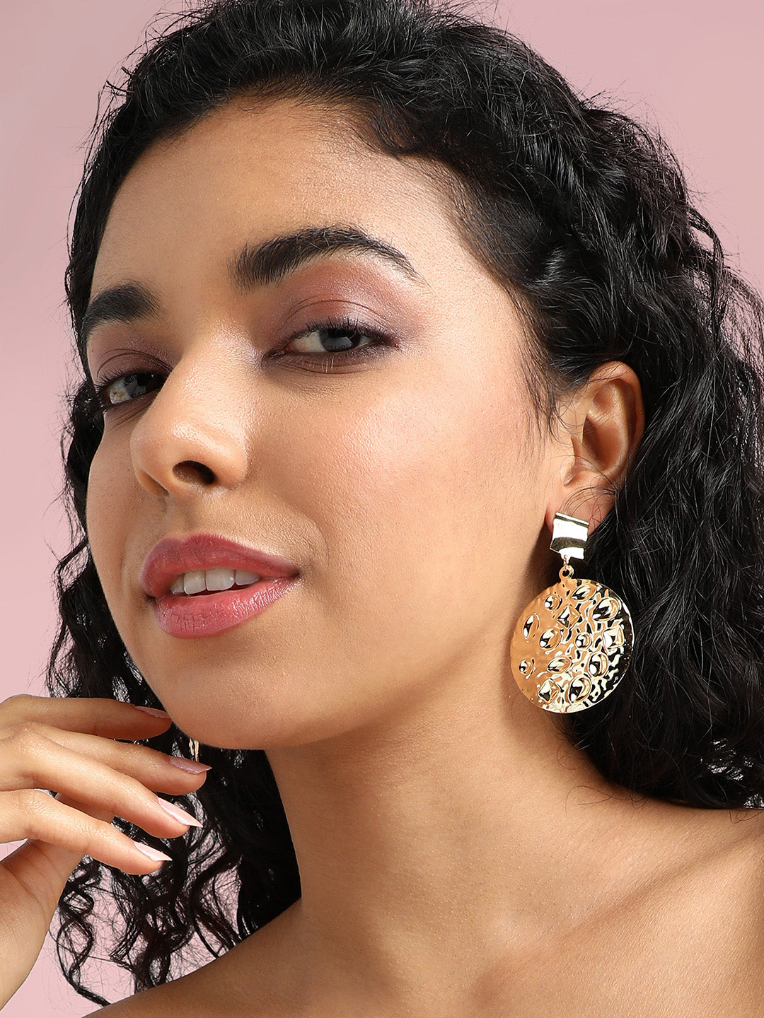 Women Dented Circular Drop Earrings