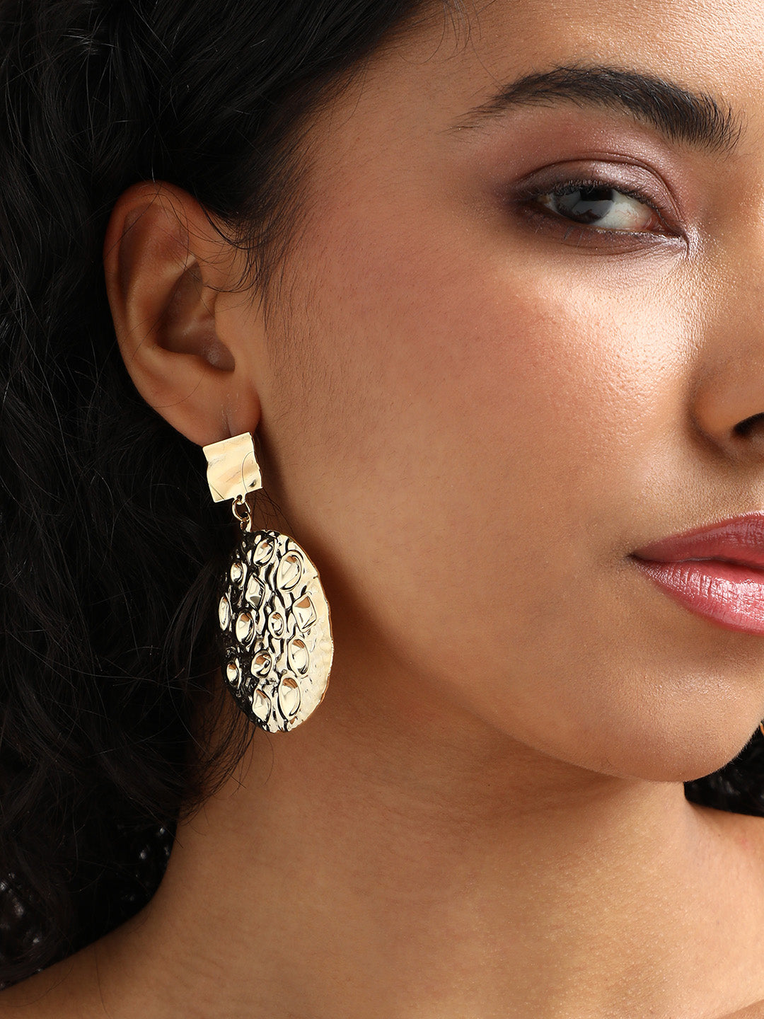 Women Dented Circular Drop Earrings