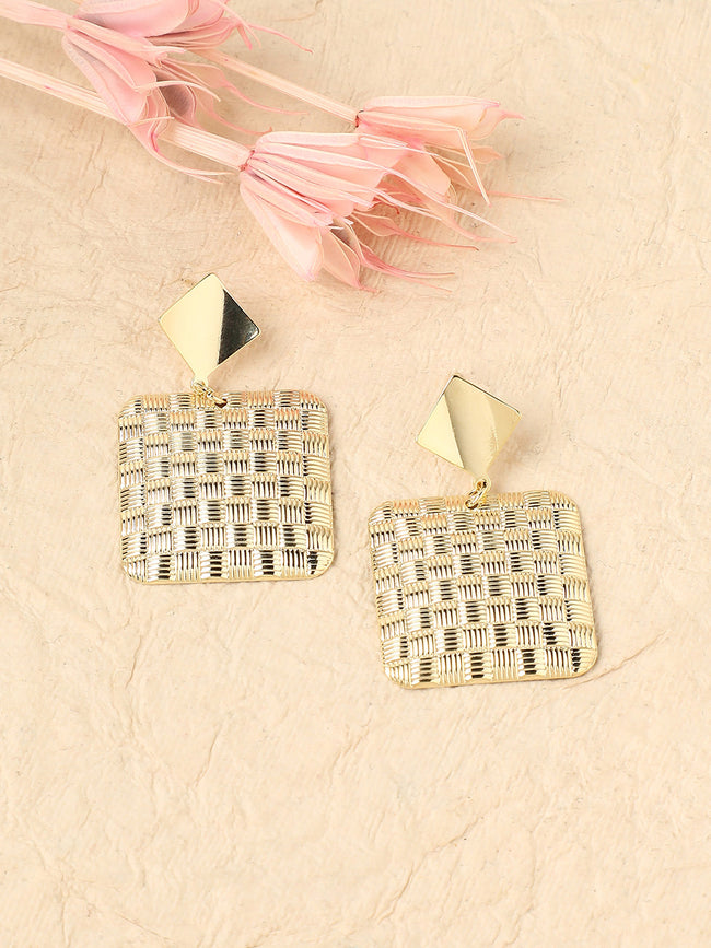 Women Dented Square Drop Earrings