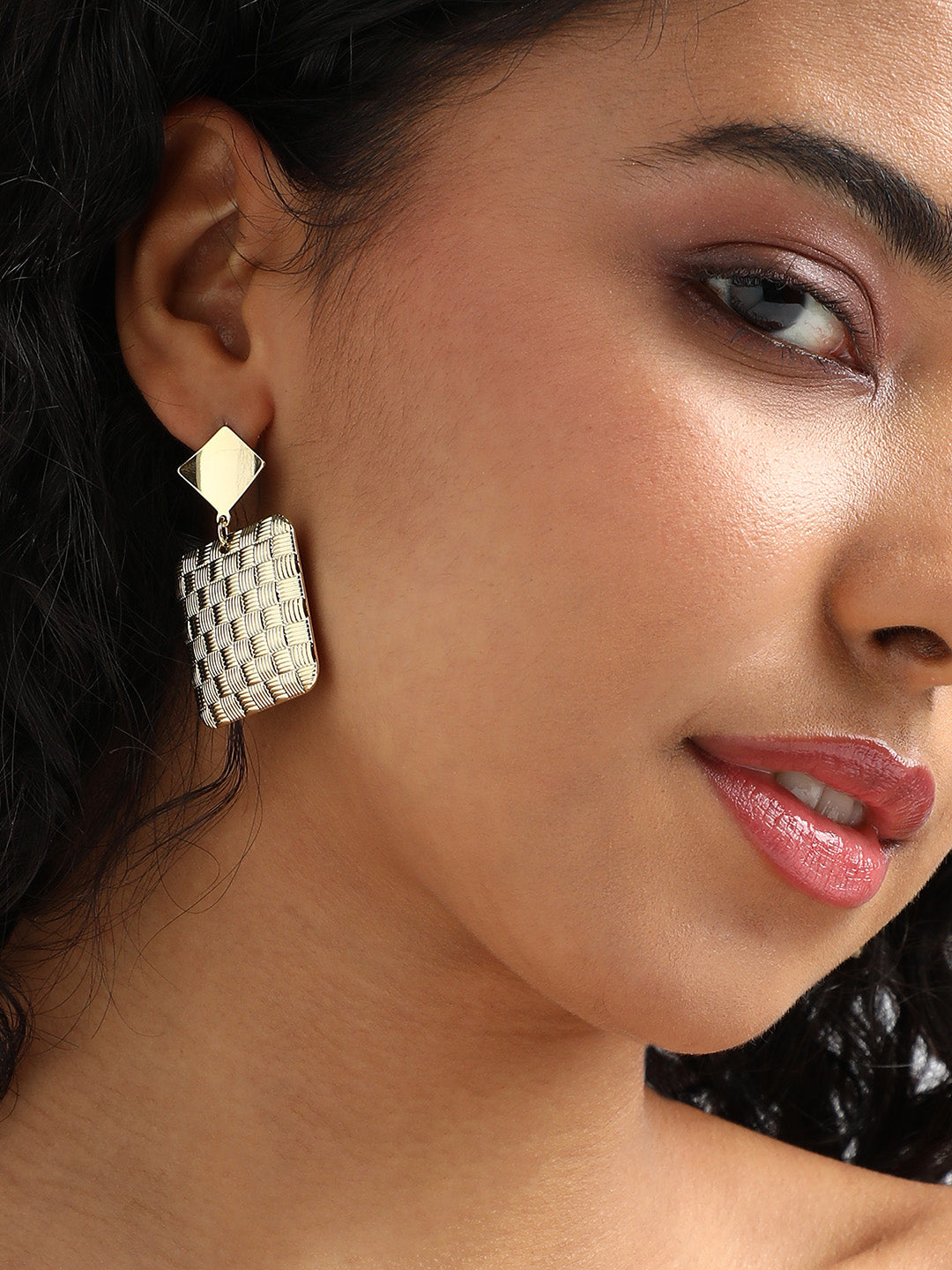 Women Dented Square Drop Earrings