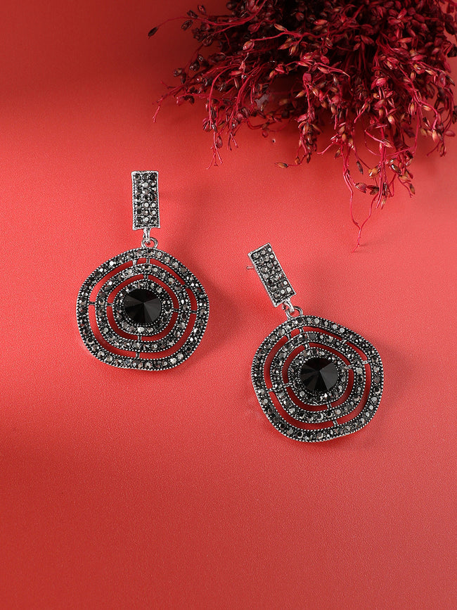 Women Embellished Lined Circular Drop Earringss