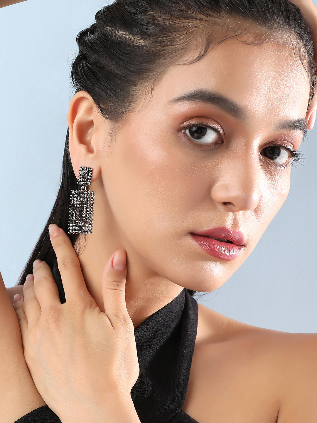 Women Geometric Lined Cluster Drop Earringss