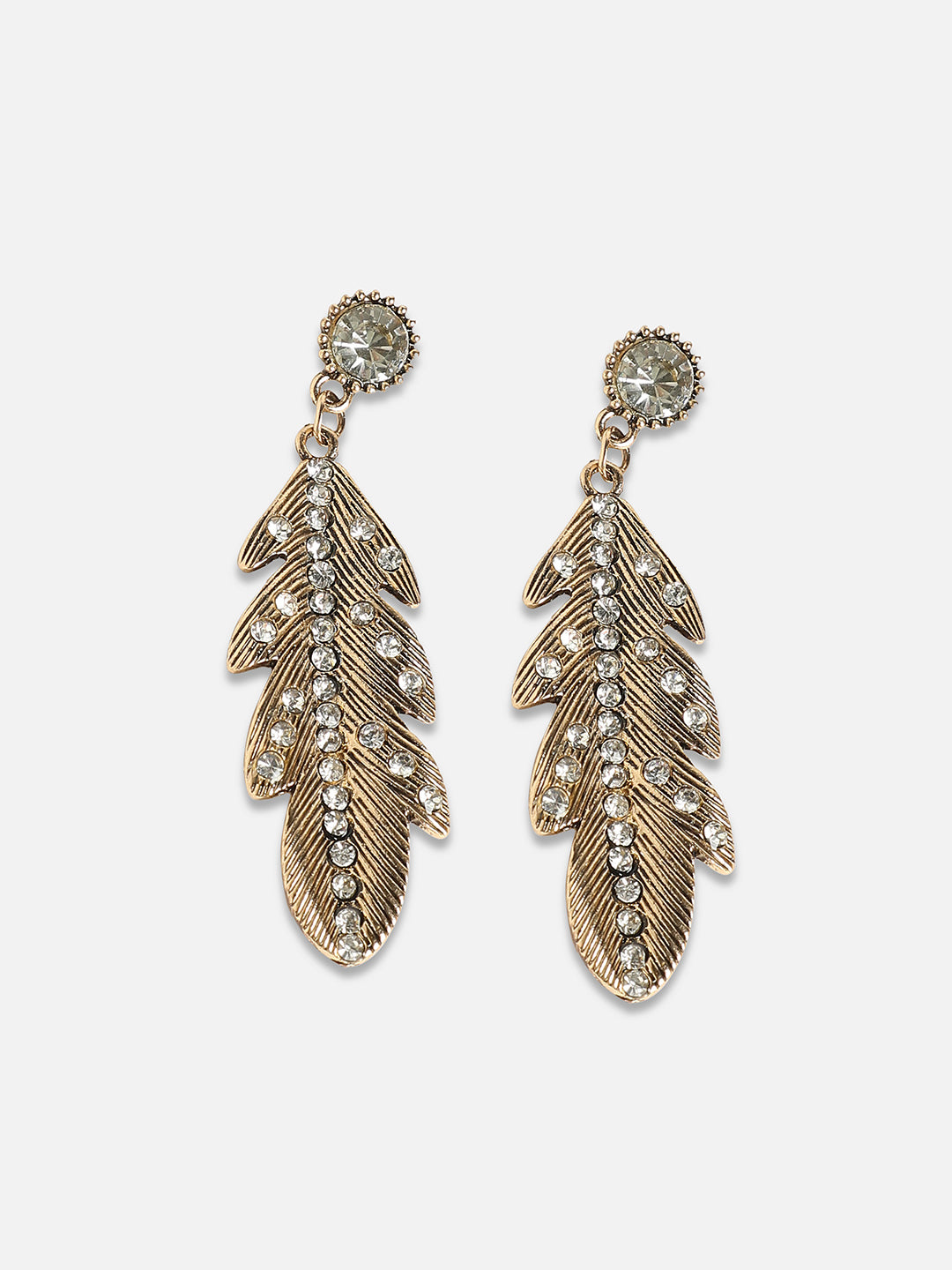 Women Stone Lined Leaf Drop Earringss