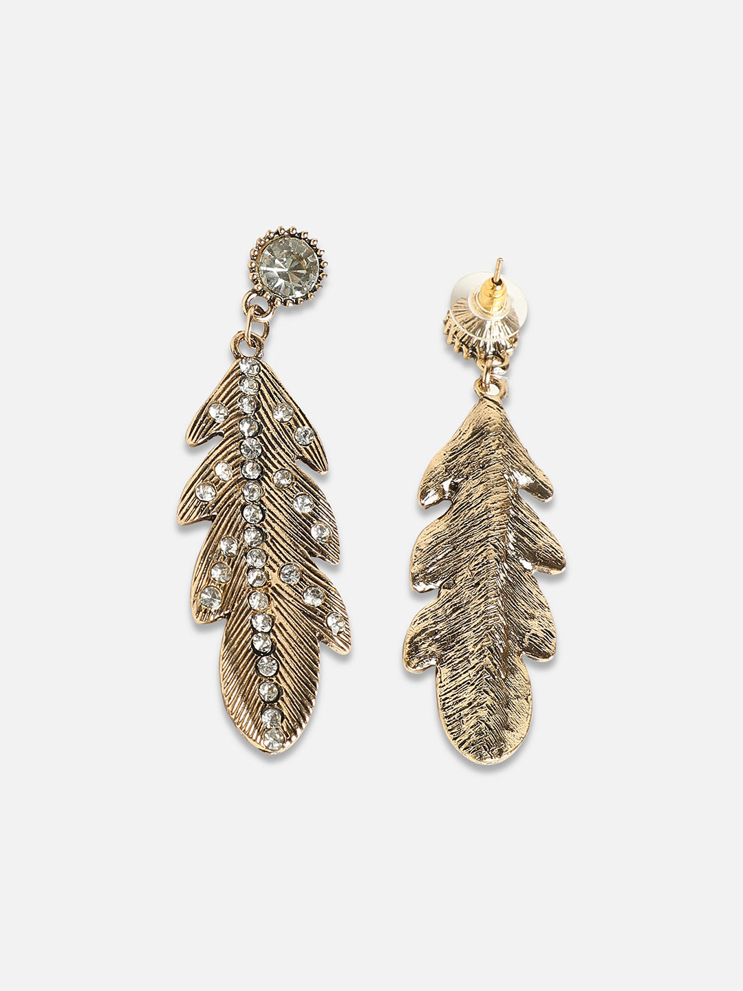 Women Stone Lined Leaf Drop Earringss