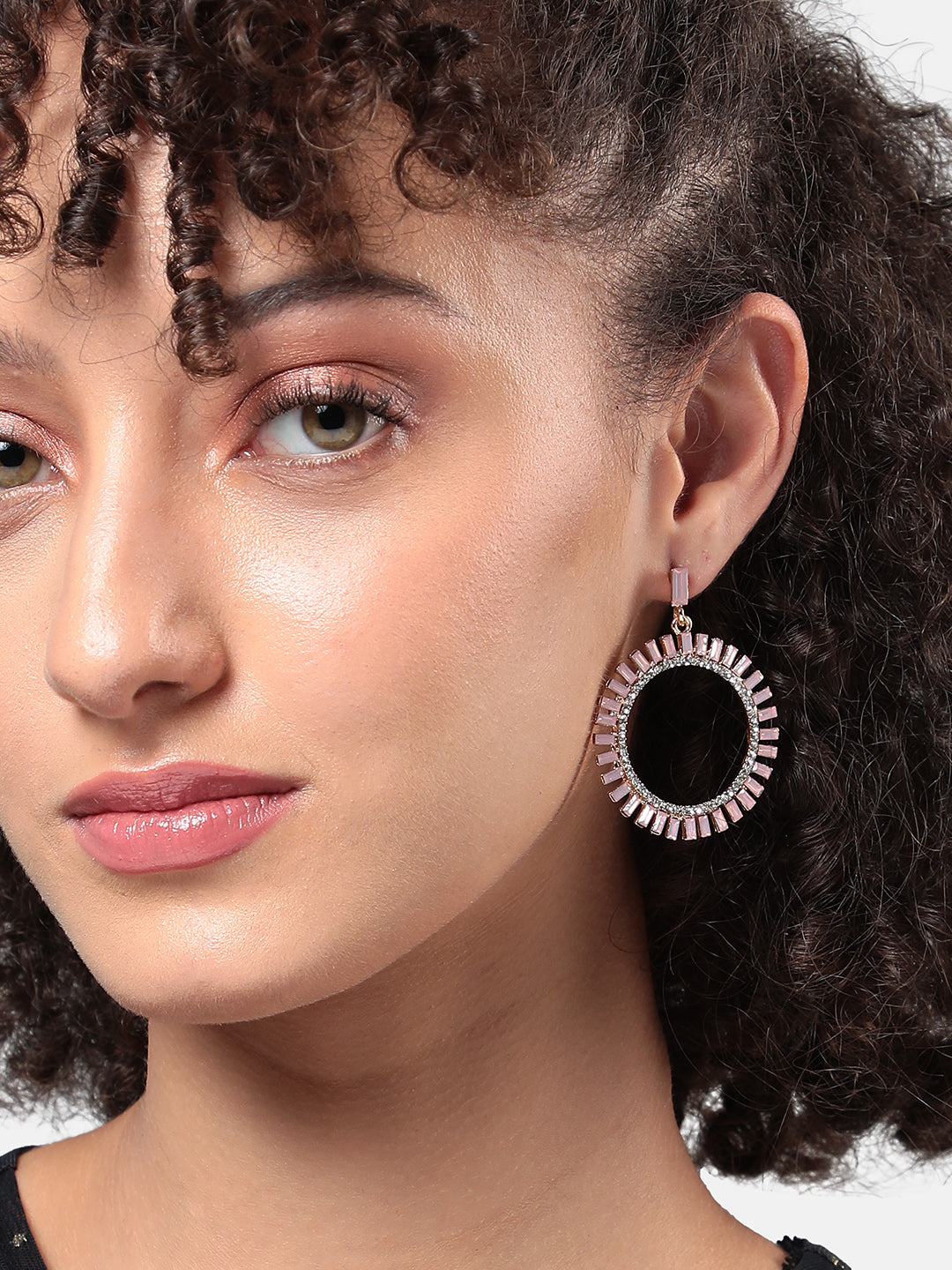 Women Circular Crystal Drop Earringss