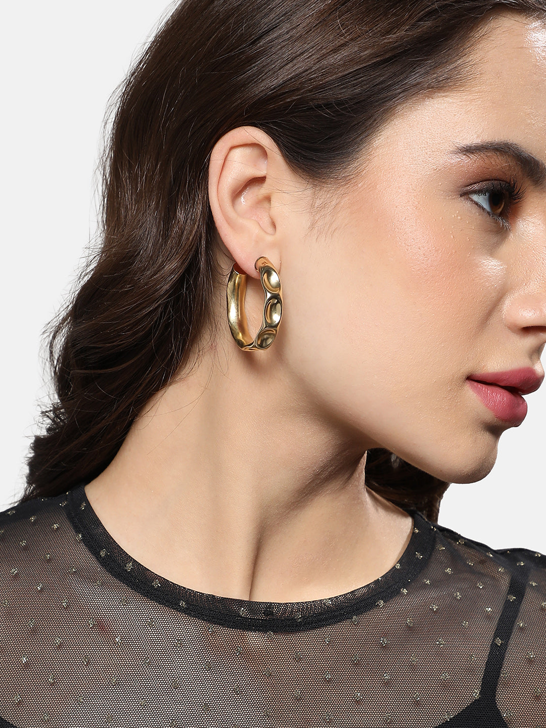 Women Dented Hoop Earrrings
