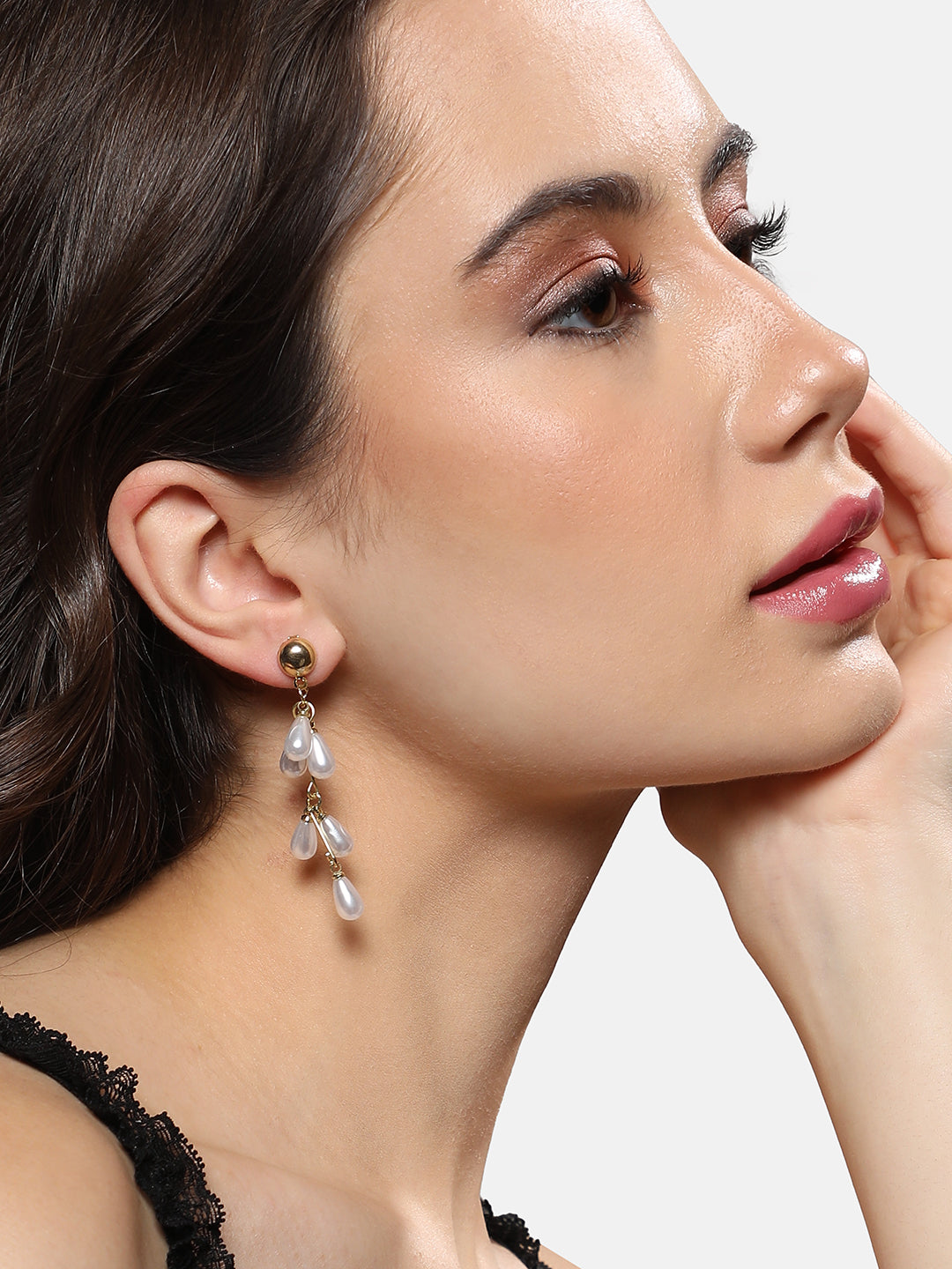 Women Pearl Cluster Drop Earringss