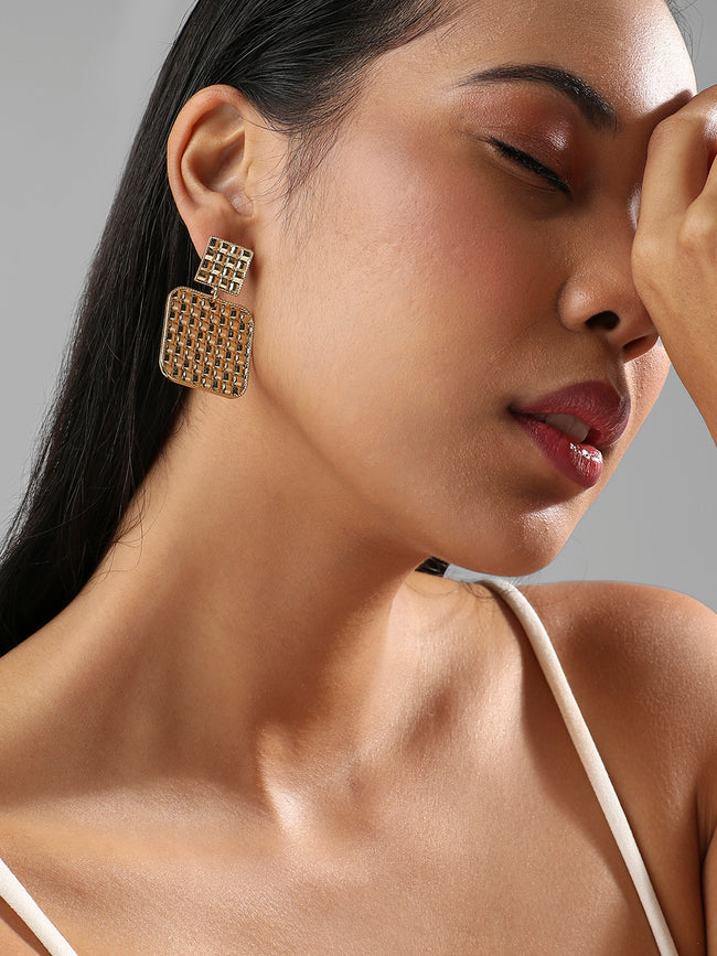 Women Metallic Mosiac Drop Earringss