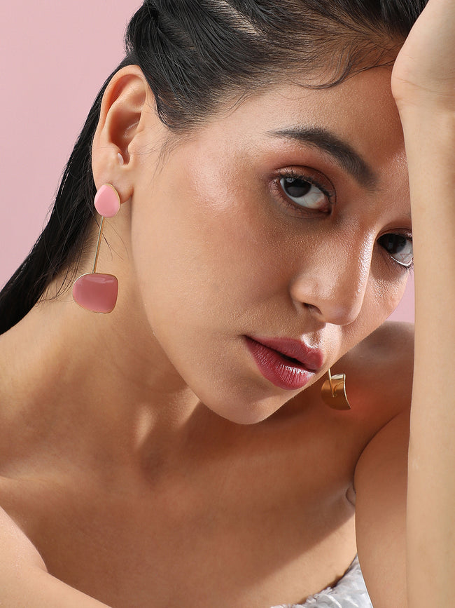 Women Gold Plated Artificial Stones Studded Drop Earrings