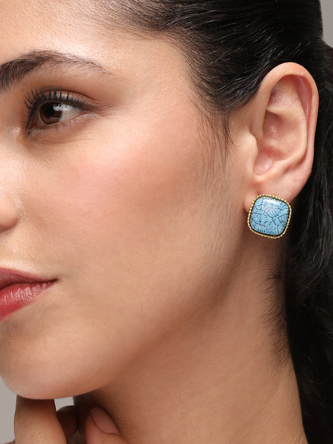 Women Gold-Plated Stone Studded Studs Earrings