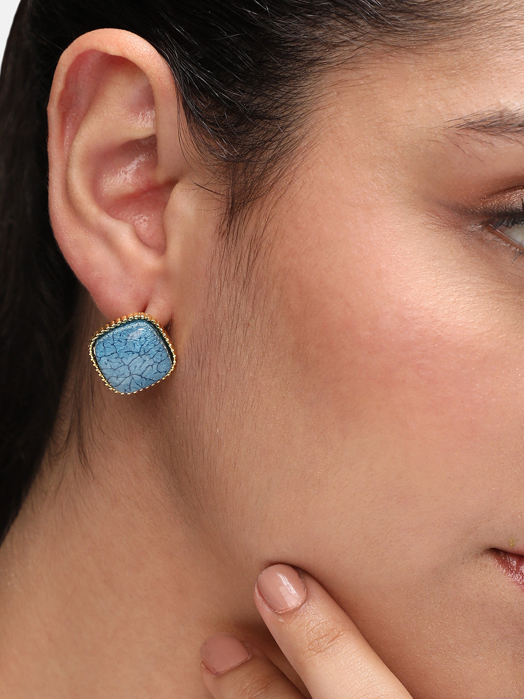 Women Gold-Plated Stone Studded Studs Earrings