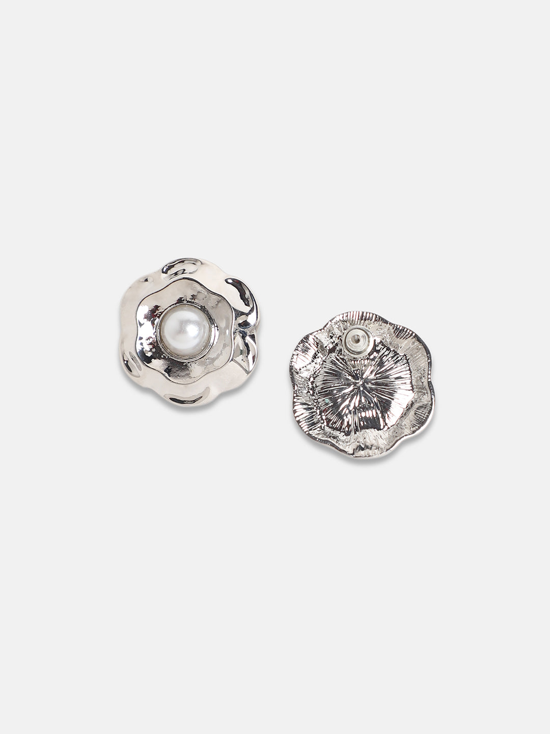 Women Silver-Plated Pearls Beaded Studs Earrings