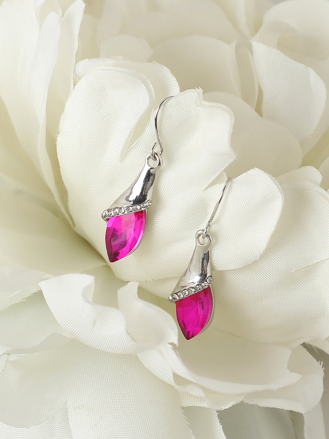 Women Silver-Plated Stone Studded Drop Earrings