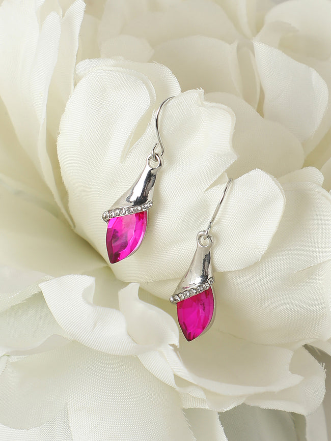 Women Silver-Plated Stone Studded Drop Earrings