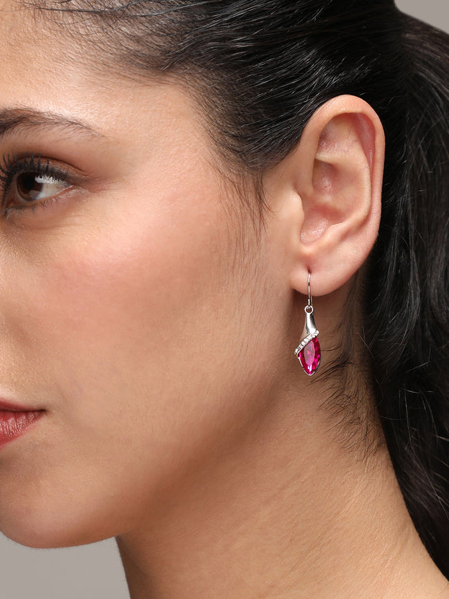 Women Silver-Plated Stone Studded Drop Earrings