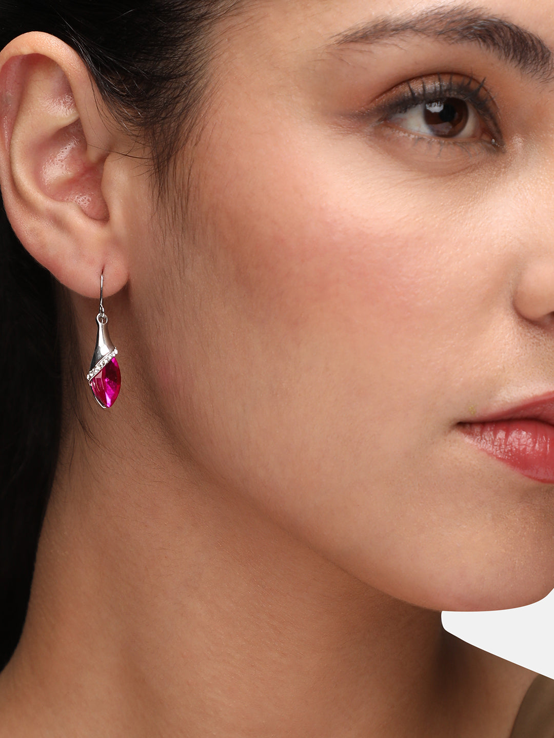Women Silver-Plated Stone Studded Drop Earrings