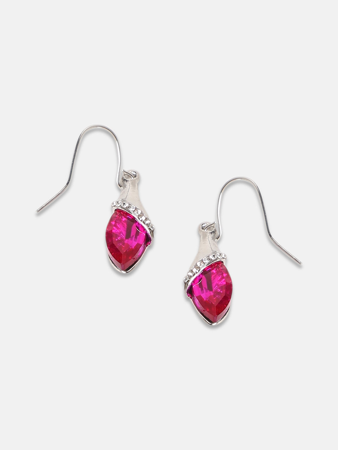 Women Silver-Plated Stone Studded Drop Earrings