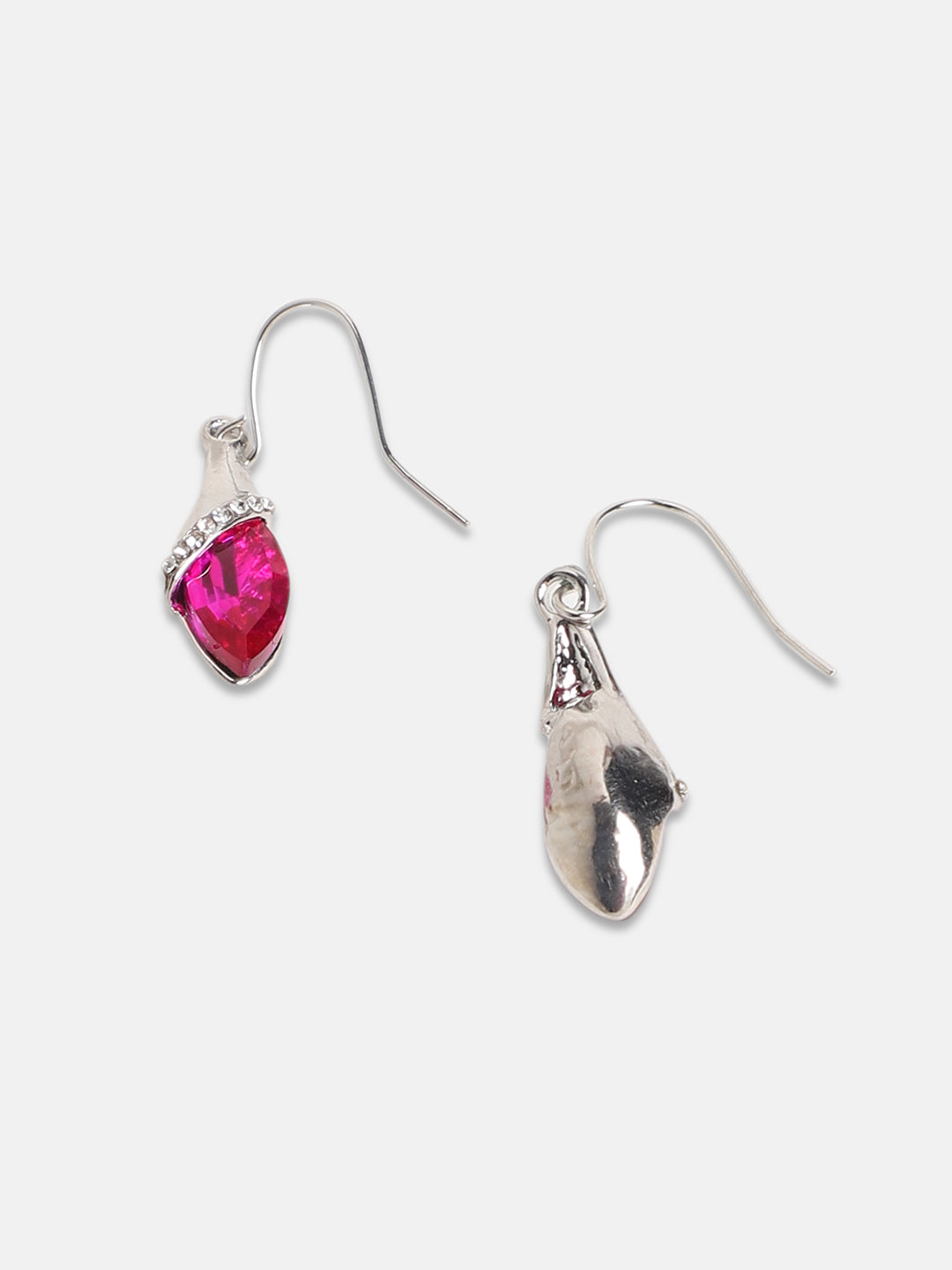 Women Silver-Plated Stone Studded Drop Earrings