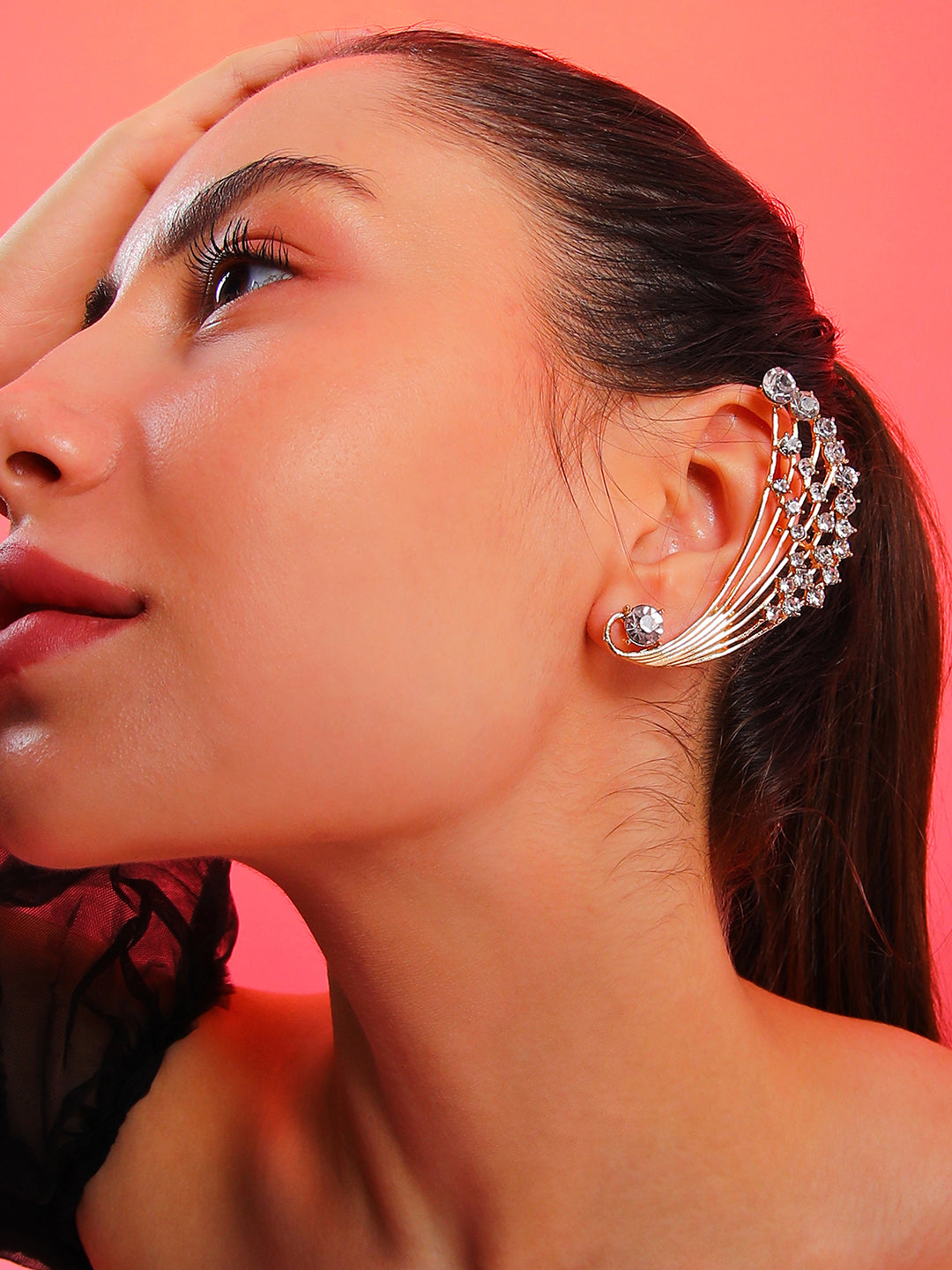 Women Gold-Plated Contemporary Artificial Stones Ear Cuff Earrings