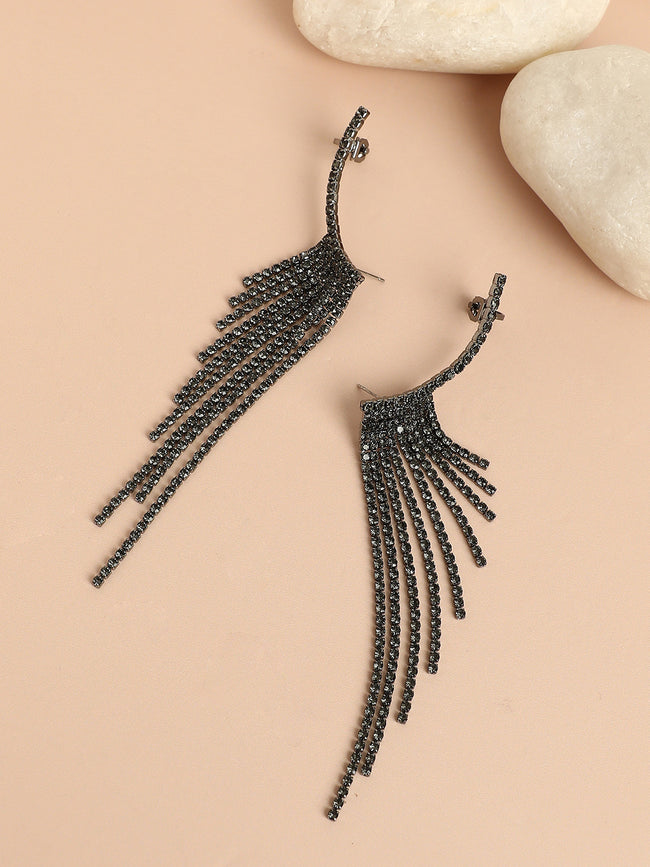 Women Black Sparkle Drop Earrings