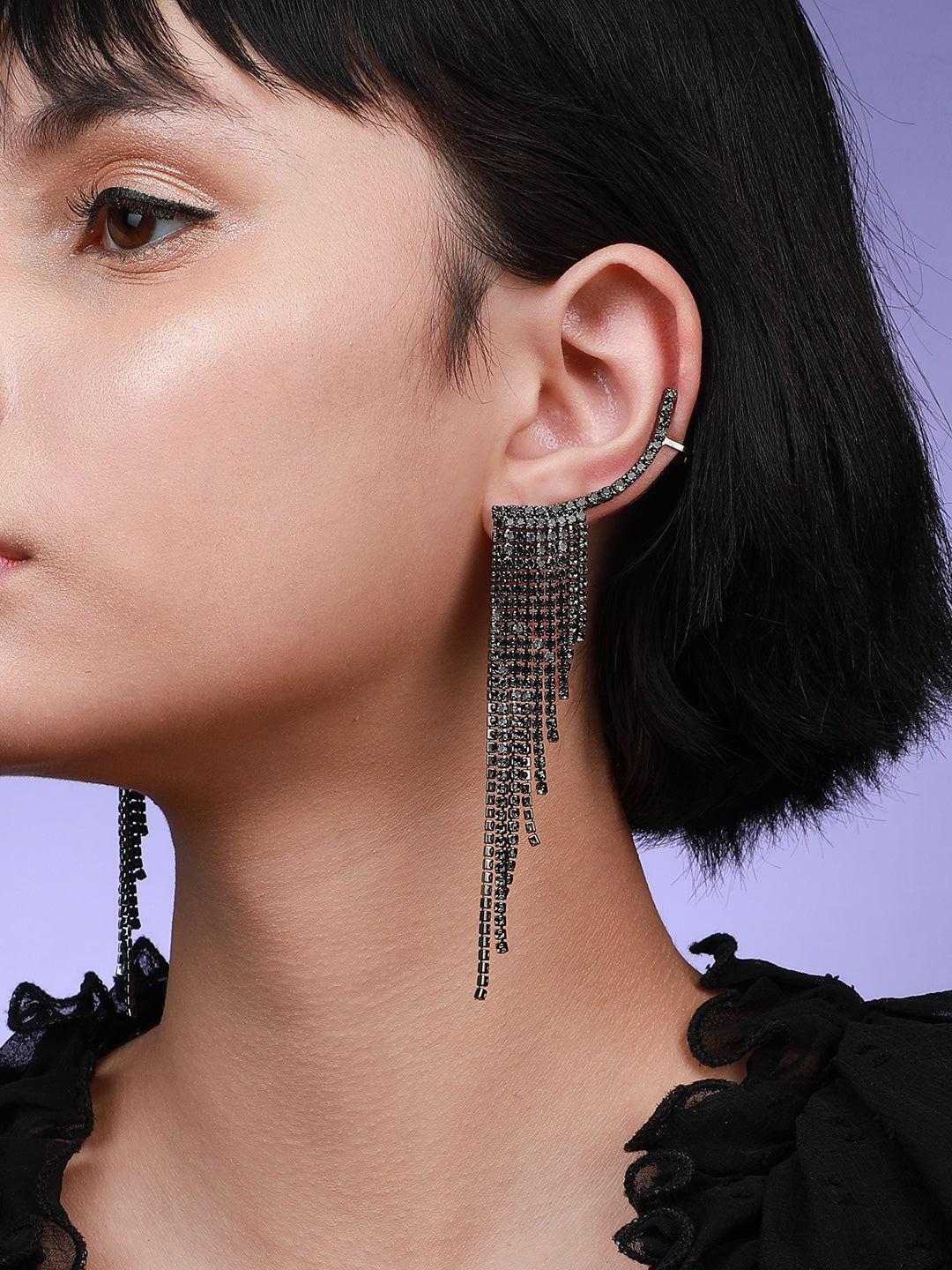 Women Black Sparkle Drop Earrings