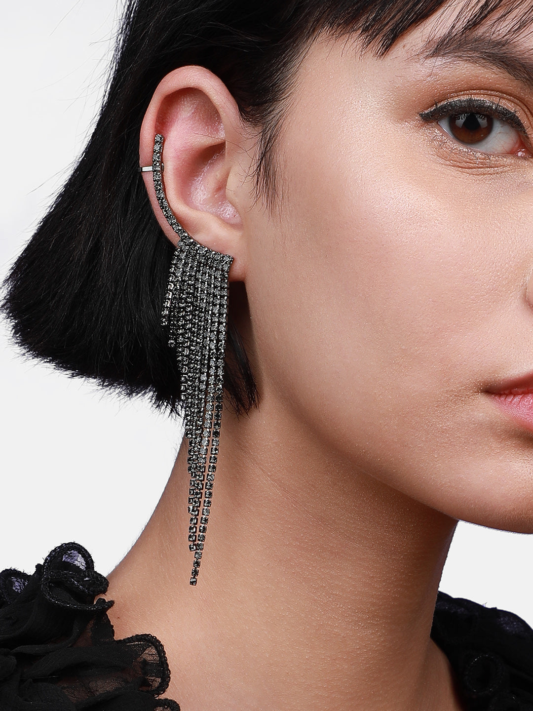 Women Black Sparkle Drop Earrings