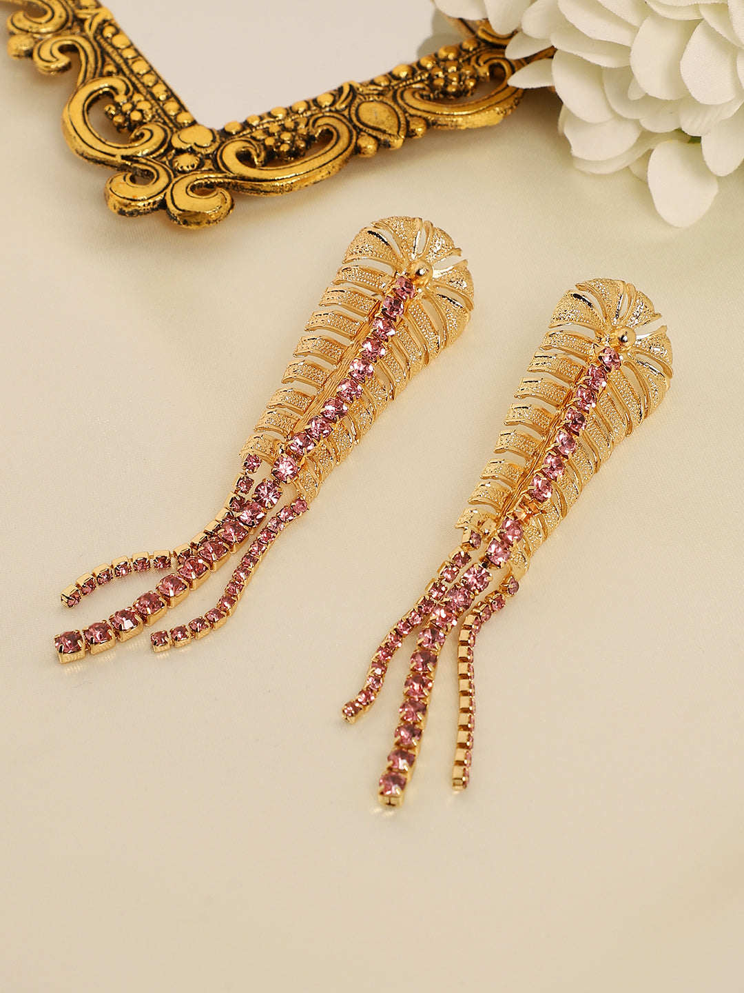 Women Gold Dazzling Droplets Glam Earrings